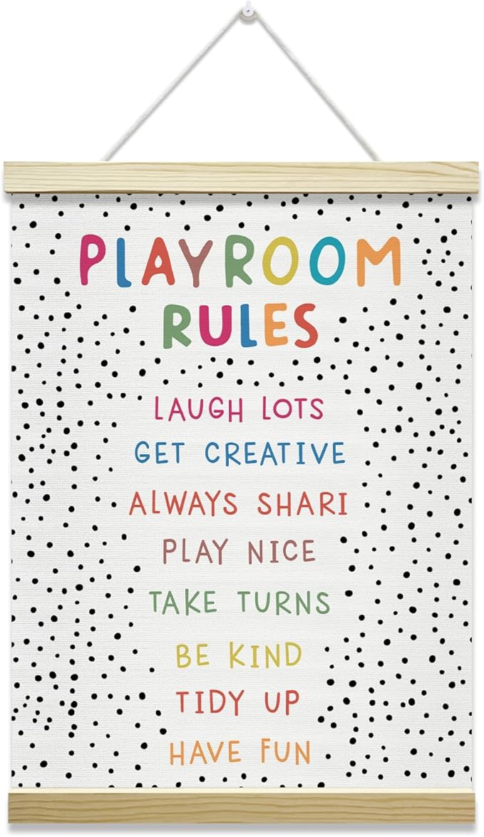 Nopoben Playroom Rules Poster Hanger Frame, Play Room Wall Decor, Playroom Wall Art With Wooden Poster Hanger, Kids Room Nursery Bedroom Classroom Decor(12x16 Inches)-23
