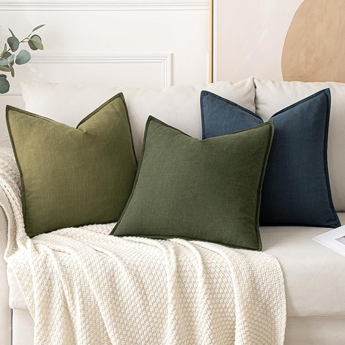 MIULEE Decorative Linen Euro Sham Pillow Covers 24x24 Blue Boho Farmhouse Neutral Couch Throw Pillows for Bed Pack of 2 Accent Coastal Modern Pillowcase Summer Sofa Livingroom Home Decor