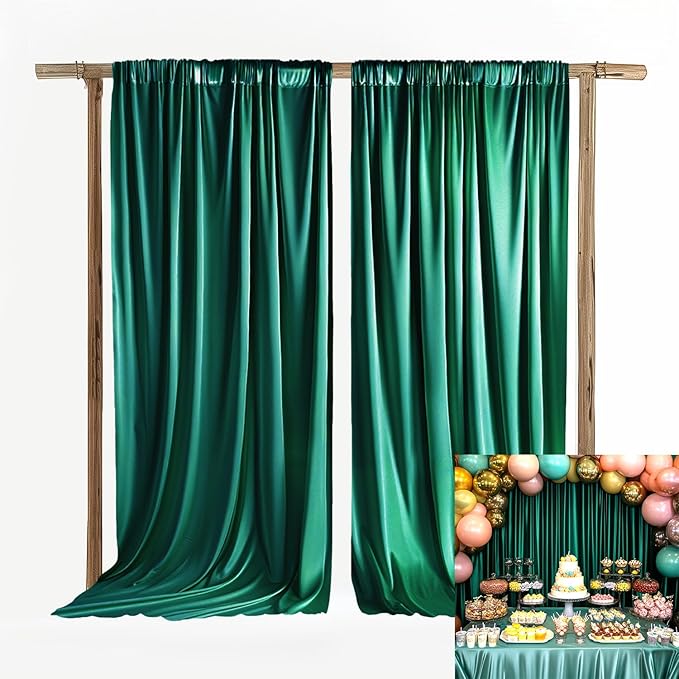 10x8ft Wedding Curtains Emerald Green Backdrop Curtain for Parties Wrinkle Free Curtain Panels Ceremony Party Home Drape Backdrop for Photography Props W5' x H8'2 Panels YUNBSDJ171