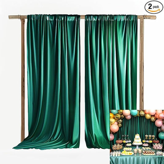 10x10ft Wedding Curtains Emerald Green Wedding Backdrop for Ceremony Prom Stage Backdrop Satin Fabric Curtain Drapes Curtains Panels with Rod Pockets W5' x H10'2 Panels YUNBSDJ173