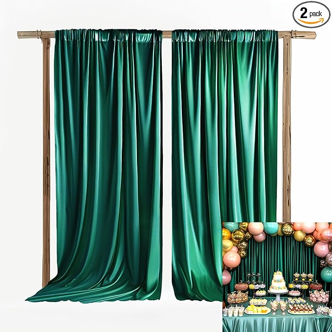 10x12ft Wedding Curtains Emerald Green Backdrop for Wedding Ceremony Baby Shower Party Engagement Bridal Shower Home Window Decorations W5' x H12'2 Panels YUNBSDJ175