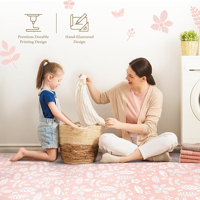 PopsyKosy Premium Baby Floor Play Mat - Thick & Cushioned 0.5 inch Playroom Foam Mat, Non-Toxic Odorless - 6 Tiles - Spacious 6x4 ft. - Stylish & Large, Waterproof for Kids & Toddlers - Baby Coral