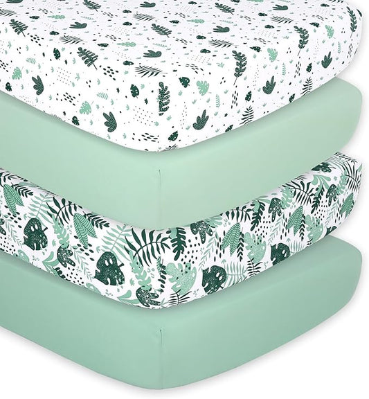 The Peanutshell 4-Pack Fitted Crib Sheet Set - Super Soft & Breathable Baby Girl or Boy Crib Sheets, Nursery Decor, Fit for Standard Mattress Cover - Green Botanical