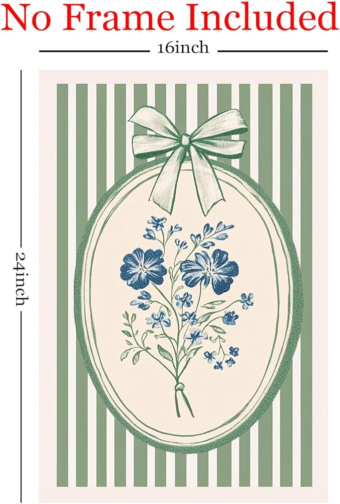 Deocorlevel Minimalist Flower Wall Art Blue Floral Painting Modern Blue Art Sage Green Minimalist Artwork Watercolor Wildflower Prints Trendy Green Poster Aesthetic Flower Prints 16x24inch No Frame