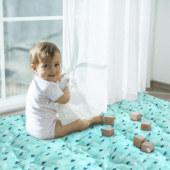 SPRINGSPIRIT Baby Play Mat, 36'' x 36'', Thicker, Soft, Non-Slip, Dinosaur Pattern, Microfiber & Foam, Plush, Aqua