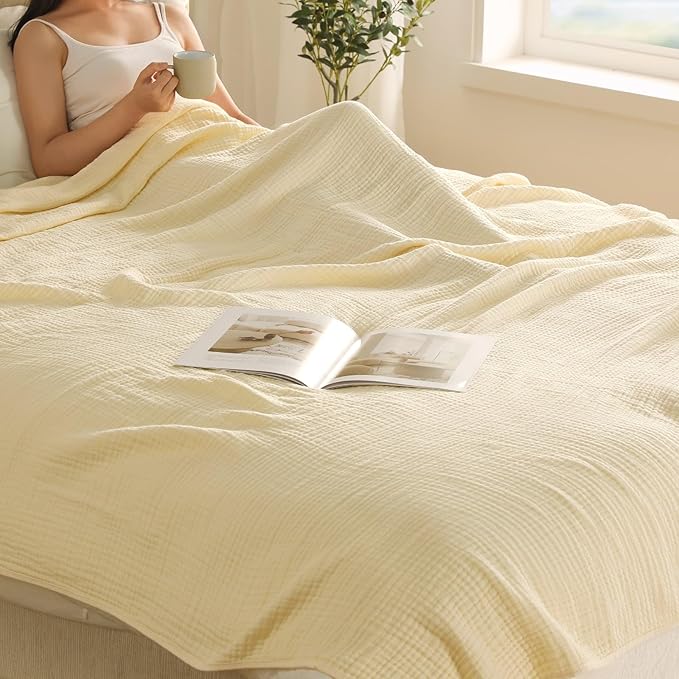 100% Cotton Muslin Blanket Twin XL Size 66" x 90" for Bed Couch Summer Gauze Blanket for Adults Lightweight and Breathable Apricot