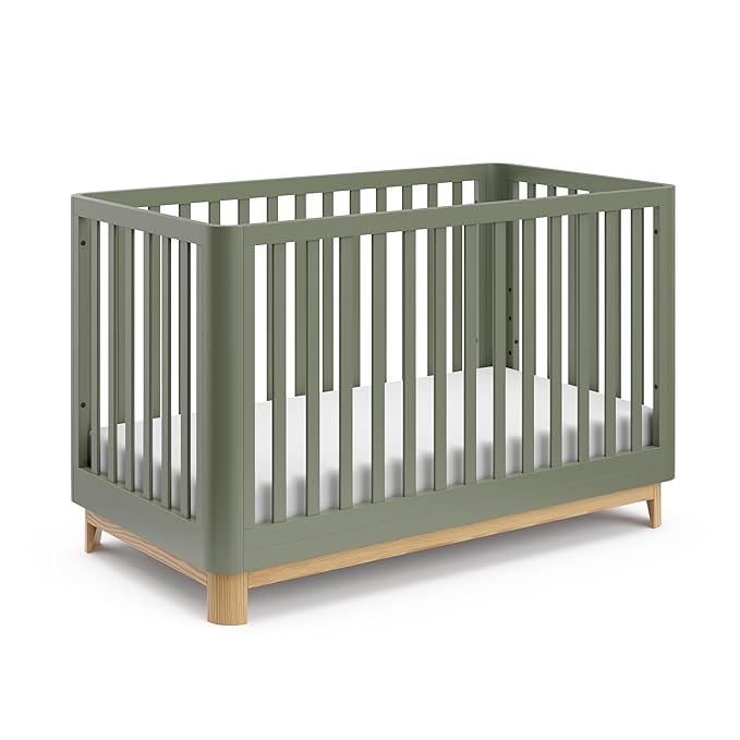 Storkcraft Santos Convertible Crib (Olive & Natural) – GREENGUARD Gold Certified, Fits Standard Crib Mattress, Converts to Toddler Bed and Daybed, 4 Adjustable Mattress Heights, Rounded Edges