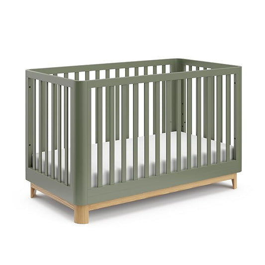 Storkcraft Santos Convertible Crib (Olive & Natural) – GREENGUARD Gold Certified, Fits Standard Crib Mattress, Converts to Toddler Bed and Daybed, 4 Adjustable Mattress Heights, Rounded Edges