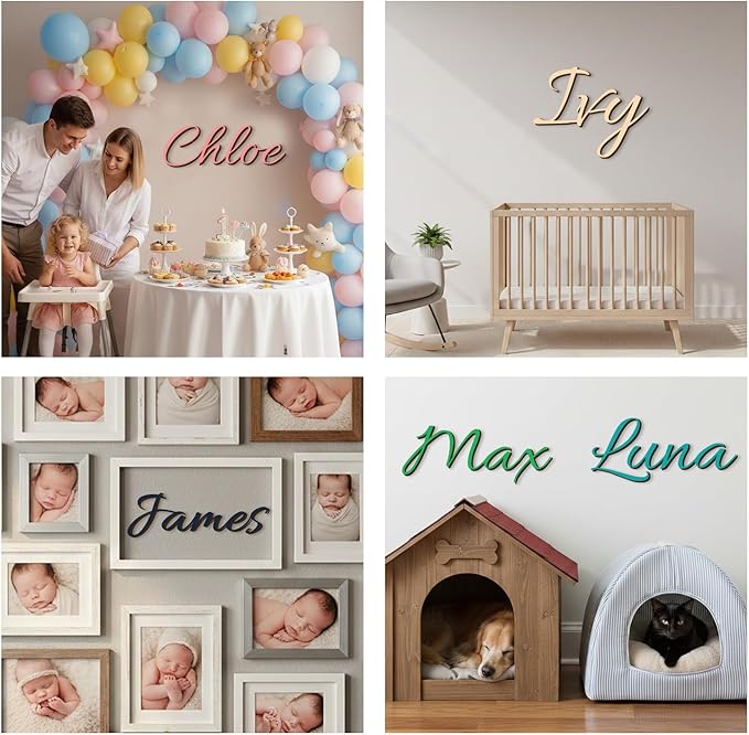Personalized Wooden Name Sign for Nursery Wall Decor - Custom Wood Letters Name Plate for Kids Room - Customizable Wall Sign for Baby, Family Name, Wedding in Multiple Colors & Fonts (6-84inch)