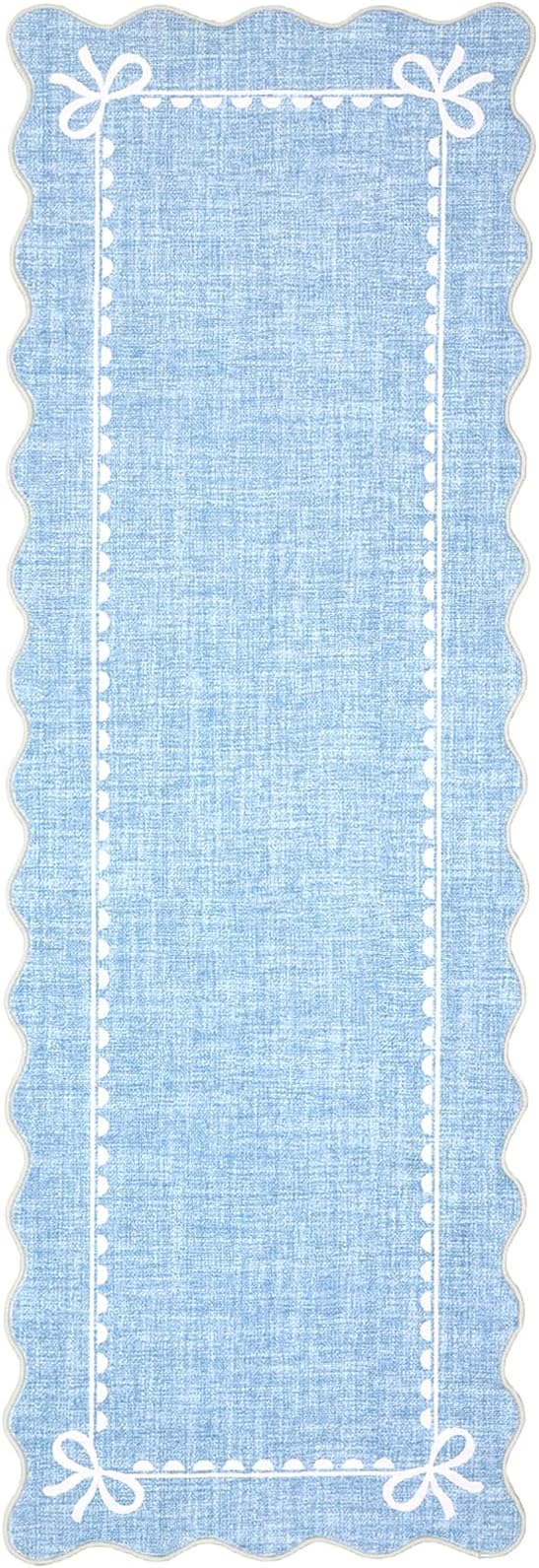 GarveeHome Scalloped Bow Rug for Living Room, Solid Blue Rug for Dorm, Washable Runner Rug 2.5x8 Soft Low Pile Non Slip Scalloped Rugs for Nursery Bedroom Decor Hallway Entryway Playroom