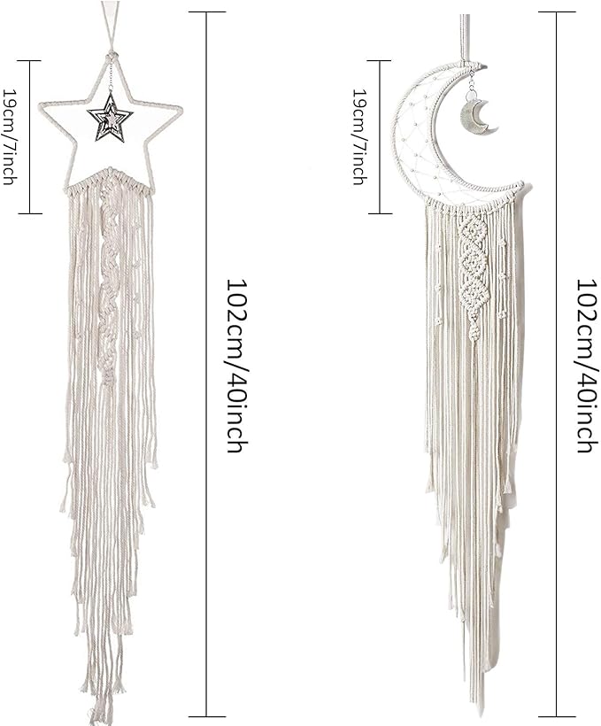 Moon Star Dream Catcher Decor,2pcs Boho Home Moon Star Dreamcatcher,Macrame Wall Hanging Boho Home Decor for Kids Baby Bedroom Decoration for Women Girls Friends Craft