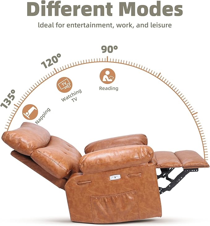 GarveeHome Oversized Power Rocker Swivel Recliner Chair - Heat and Massage, PU Leather Electric Glider Rocking Chair with USB Port, Glider Recliner Nursery Chair for Living Room, Bedroom, Nursery