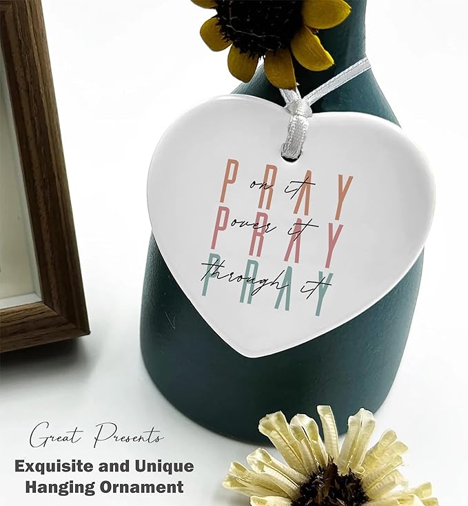 Heart Shaped Christmas Ornament-Christian Scripture Religious Bible Verse Gift for Women Men-Inspirational Affirmation Present for Him Her-Pray on It Pray Over It Ceramic Keepsake