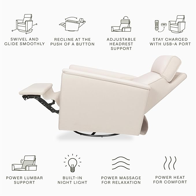 Namesake Willa Deluxe Power Recliner & Swivel Glider with Heat & Massage in Performance Cream Eco-Weave, Built-in USB Charging Port, Greenguard Gold & CertiPUR-US® Certified