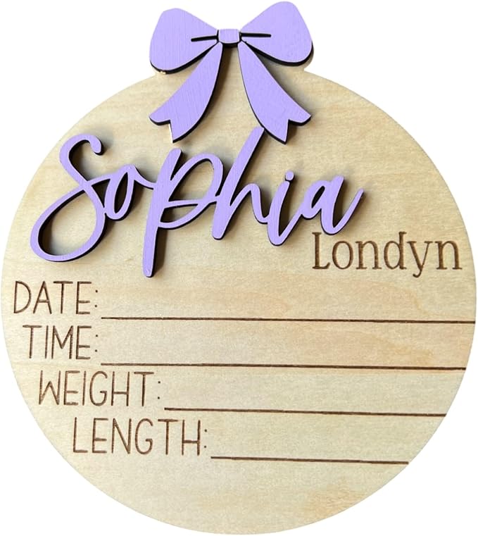 Generic Personalized 3D Baby Girl Name Announcement Sign - Custom Newborn Birth Stats - Hospital Photo Prop - Multiple Sizes & Fonts - 30 Color Options