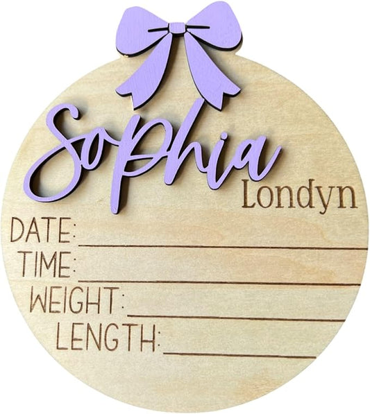 Generic Personalized 3D Baby Girl Name Announcement Sign - Custom Newborn Birth Stats - Hospital Photo Prop - Multiple Sizes & Fonts - 30 Color Options