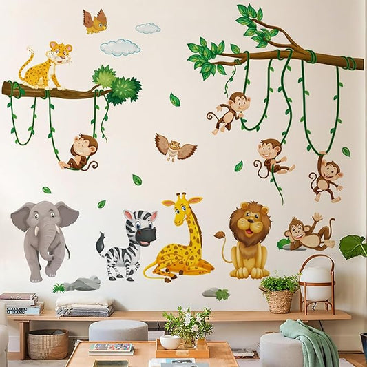 Tree Wall Decals Decor for Bedroom Trapeze Monkey Wall Stickers for Living Room Animal Wall Decor for Bedroom Murals Stickers & Murals 3D DIY Art as Decorations