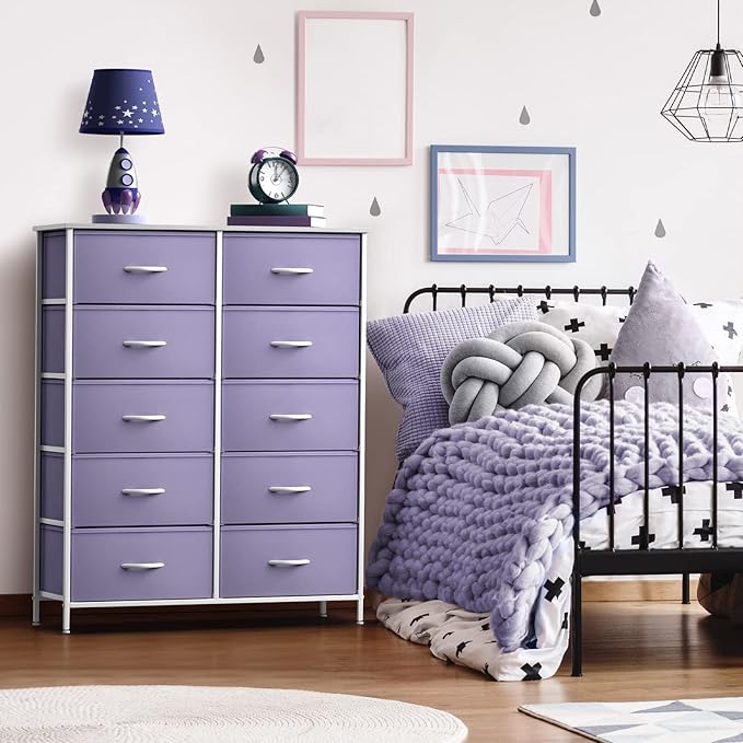 Sorbus Kids Dresser with 10 Drawers - Storage Unit Organizer Chest for Clothes - Bedroom, Kids Room, Nursery, & Closet (Purple, 34 x 12 x 47-10 Drawer)