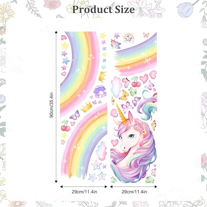 Unicorn Rainbow Wall Stickers, Watercolor Rainbow Stars Wall Decals Peel and Stick Wall Decal Self Adhesive Home Decor for Girls Nursery Kids Room