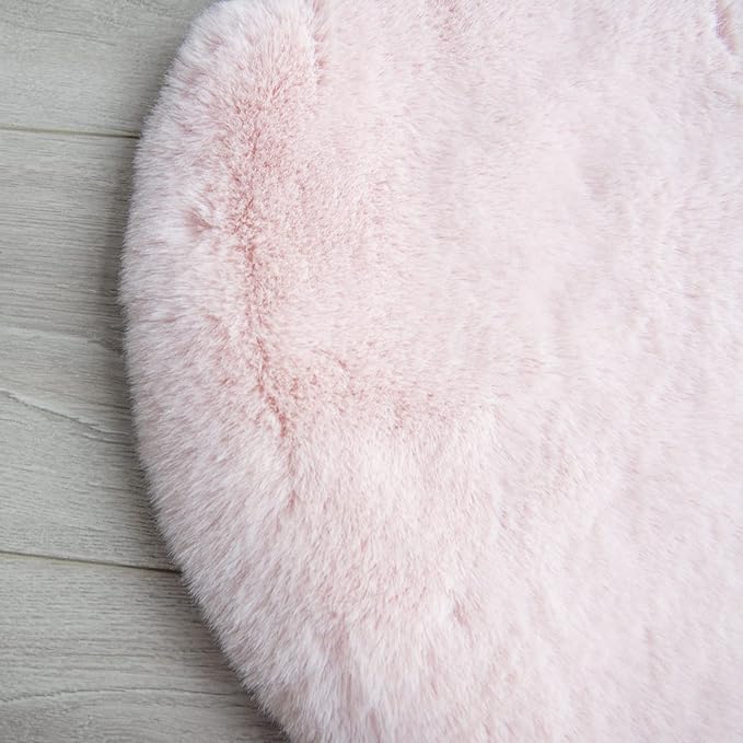 Pink Round Rug 5ft Washable Fluffy Faux Rabbit Fur Area Rugs for Living Room Shag Circle Nursery Rugs for Bedroom Cute Décor