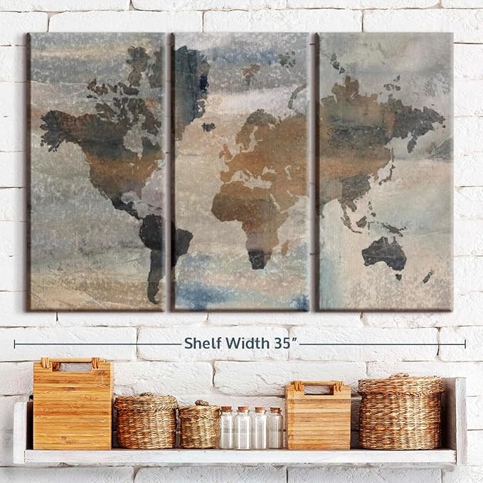 ElephantStock Stone World Wall Art - Horizontal Canvas - 3-Piece Lobby Wall Decor - Painting Map Canvas Print - Beige and Gray Decor for Wall by Avery Tillmon - 33" X 20"