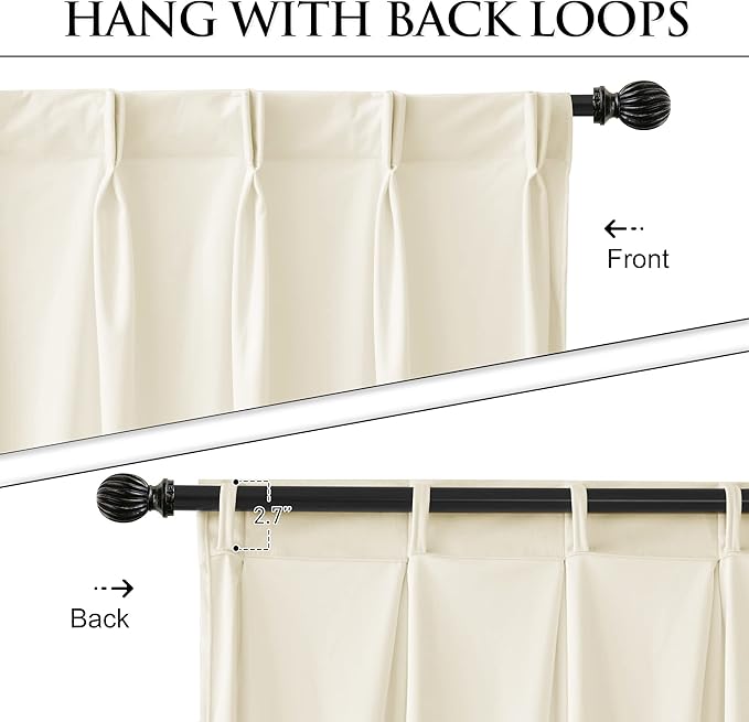 StangH Extra Wide Velvet Pinch Pleated Curtains for Sliding Door, Super Soft Ivory White Light Dimming Room Dividers Luxury Thermal Window Drapes for Living Room Nursery, W62 x L84, 1 Panel