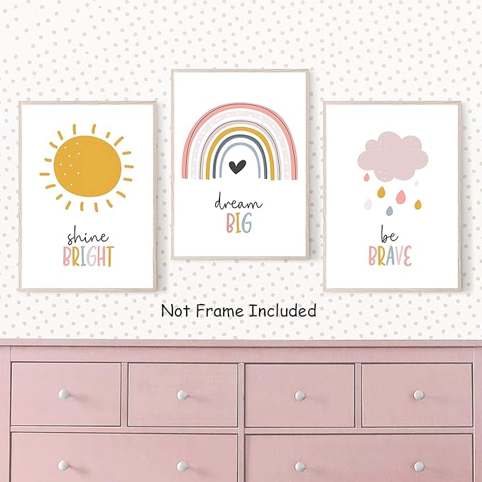 LUHDFYS Boho Rainbow Nursery Wall Art,Dream Big Canvas Print,Rainbow Sun Cloud Inspirational Poster,Unframed Kids Room Decor