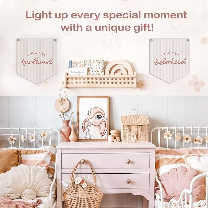 Lacama Girl Room Decor, Long Live Girlhood Linen Banner Hanging Flag Retro Pink Banner for Nursery Playroom Wall Decor for Kids Bedroom Dorm Toddler Decorations Trendy Room Decor 12.4x14 in