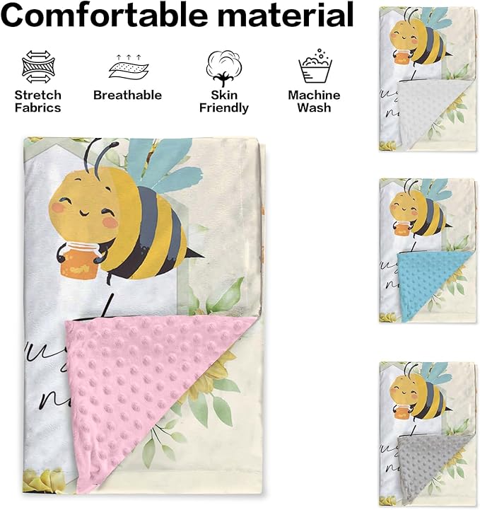 Personalized Baby Blankets for Boys Girls, Custom Name Yellow Bee Design Baby Blanket, Soft Receiving Blanket for Newborns and Toddlers, Ideal for Baby Showers and Nursery Decor
