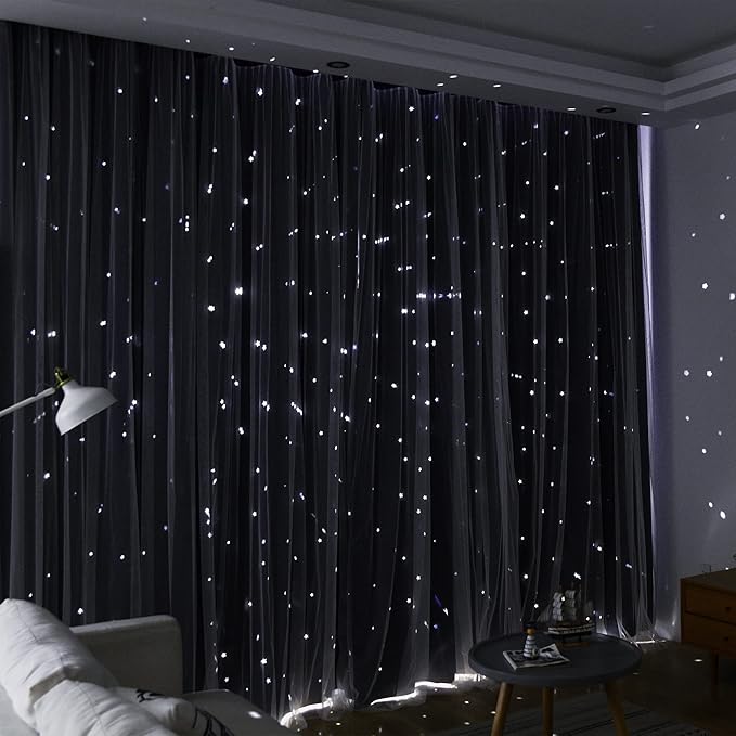 Kinryb Kids Star Cutout Curtains for Bedroom/Living Room/Classroom,2 Free Tiebacks Sheer Overlay 2 Panel Set, Double Layer Curtains for Kids Room(Each Piece W70xL72 Inches 2 Pcs Navy Blue)