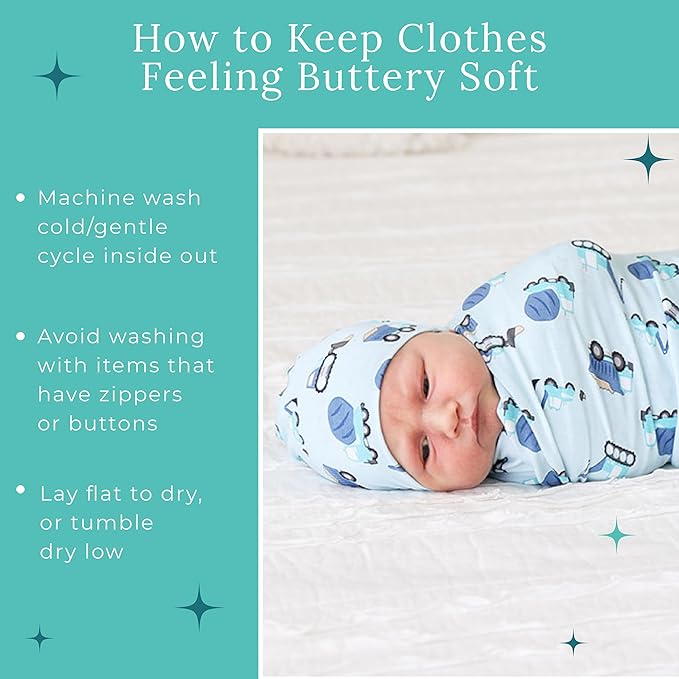 Posh Peanut Baby Swaddle Blanket & Beanie - Matching Newborn Swaddle Set, Doubles As Receiving Blanket or Nursing Cover (Construction Cars)