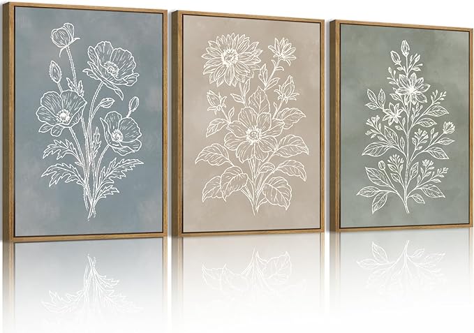 Anyzal Botanical Farmhouse Wall Art Floral Painting Boho Plant Artwork for Living Room Bedroom Dining Room 12x16 Inch Set of 3
