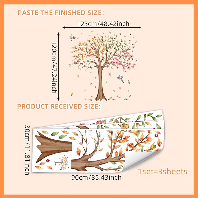 Large Colorful Tree Wall Stickers Pink Green Yellow Tree Wall Decals for Living Room TV Kids Bedroom Nursery Wall Decor