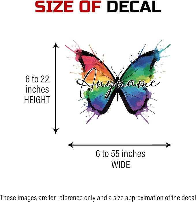 Custom Name Wall Decal Personalized Cute Watercolor Butterfly Name Transparent DTF Vinyl Removable Nursery Wall Decal for Kids Room, Teen Bedroom, Car, Cute Home Decor Gifts for Her Him
