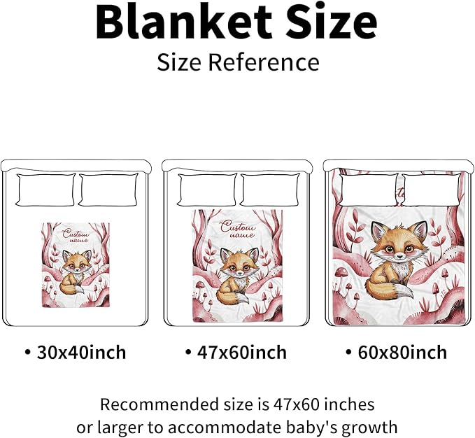 Personalized Baby Blanket with Name – Woodland Rusty Red Fox Design Soft Receiving Blanket for Newborn Girls, Custom, Cozy Nursery Decor for Toddlers