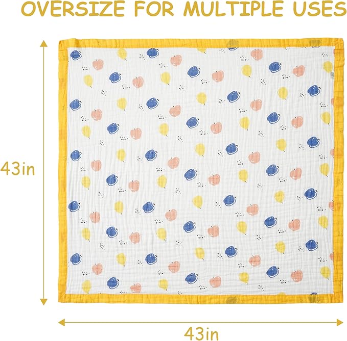 Muslin Baby Blankets, Nursery Blankets for Boys Girls, Swaddle Blankets Neutral Soft Lightweight Toddler and Kids Throw Blankets (Fruit)