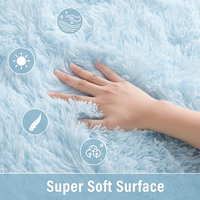 Merelax Soft Modern Indoor Shaggy Area Rug for Bedroom Livingroom Dorm Kids Room Home Decorative, Non-Slip Plush Fluffy Furry Fur Rugs Comfy Nursery Accent Floor Carpet 4x5.9 Feet, Baby Blue