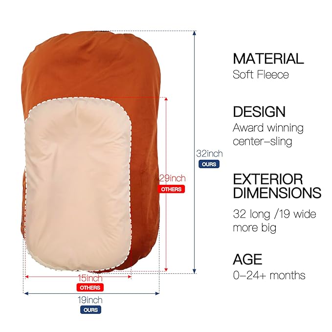 Baby Lounger for Newborn - Snuggle Cozy Me Lounger | Breathable Soft Cotton, 0-24 Months Portable Playtime Baby Nest, Newborn Baby Essentials Gifts- Orange (1 Lounger + 1 Cover)