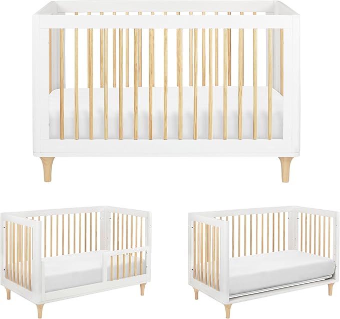 Babyletto Lolly 3-in-1 Convertible Crib with Toddler Bed Conversion Kit in White and Natural, Greenguard Gold Certified