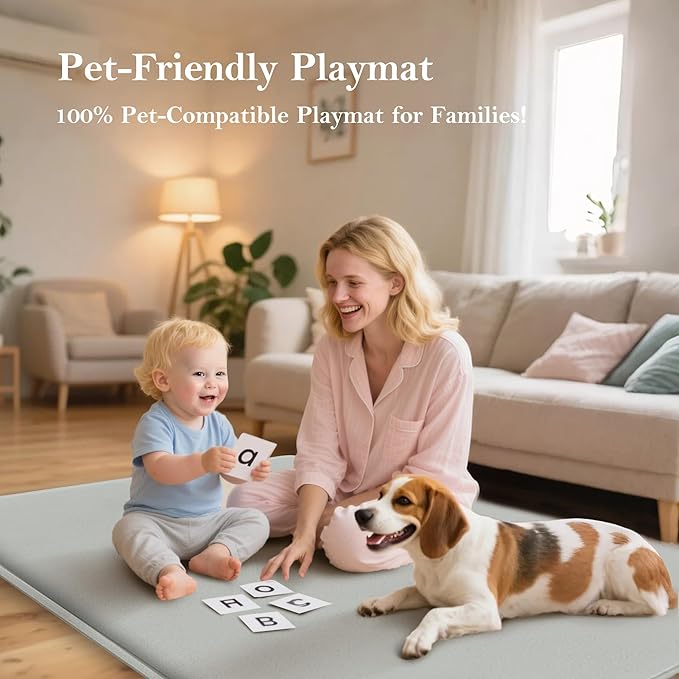 PapaMama Ultra Soft Baby Play Mat for Floor, 1.3" Thick Memory Foam 50x50 Playpen Mat with Non-Slip Backing, Coral Velvet Child Nursery Rug, Tummy Time & Crawling & Yoga Mat for Infant, Toddlers, Kids