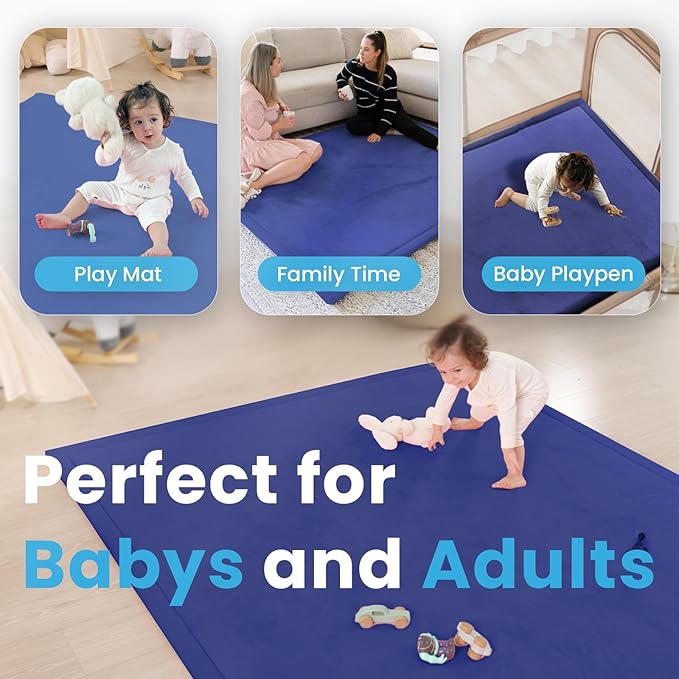1.3" Thick Baby Play Mat for Floor, 28x72 Foam Tummy Time Mat, Padded Support Soft Plush Bedside Rugs for Infant Kids Toddler Crawling Kick Activity (Royal Blue)