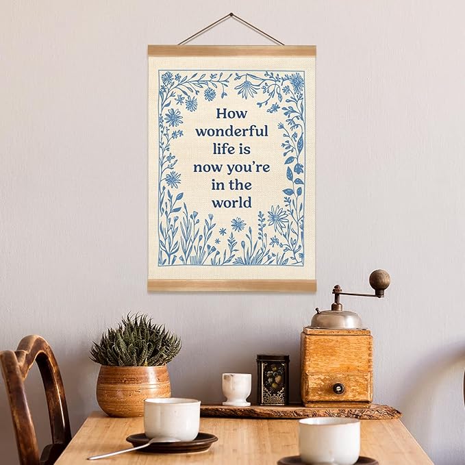 ZTGDA Boho Wall Art Poster – Abstract Watercolor Canvas Print, Linen Hanging Banner Wall Decor for Nursery Playroom Kids Room,Vintage Aesthetic Home & Office Decor (How wonderful-blue)