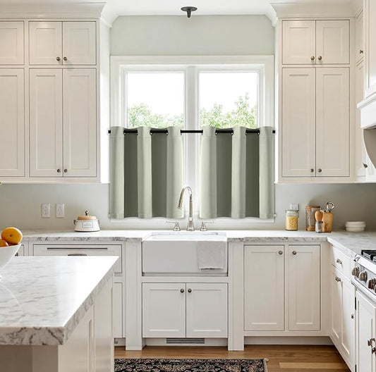 MIULEE Short Curtains for Windows - Sage Green Blackout Half Window Curtains Thermal Insulated Privacy Drapes for Kitchen Bedroom Bathroom Grommet Top Small Basement Tiers W40 x L36 Inch 2 Panels