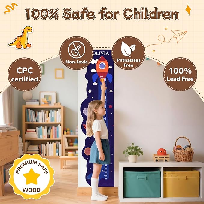 Personalized Growth Chart for Wall, Height Growth for Kids, Wooden Name Ruler for Nursery and Playroom, Baby Shower Gift (Castle)