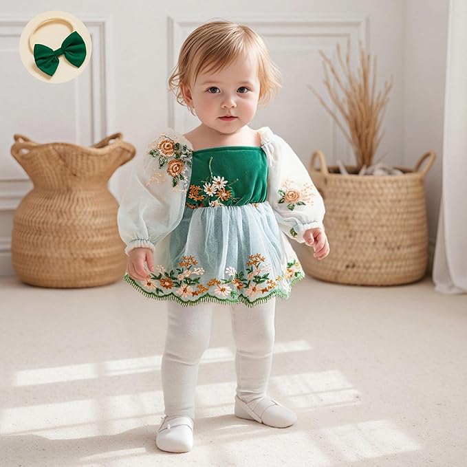 Giraropa Baby Girl Fall Winter Clothes Long Sleeve Romper Dress + Socks + Headband Newborn Infant Cute Casual Outfits