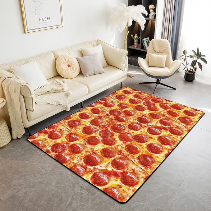 Pizza Area Rug 5x7, Pepperoni Be Print Rugs for Living Room Bedroom, Funny Washable Floor Rug Carpets Entryway Rug Decorations Kitchen Indoor