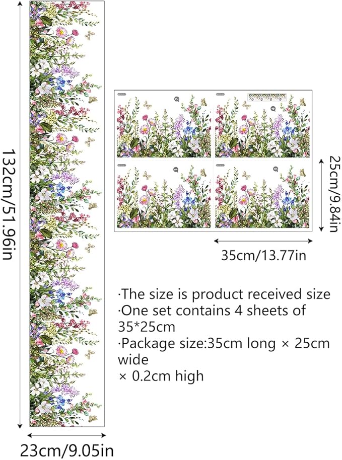 4 Pieces Flowers Wall Decals Vinyl Flowers Wall Stickers Removable Floral Murals Peel and Stick Colorful Flower Decor for Girls Bedroom Living Room Nursery (Vibrant)