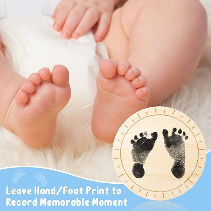 R HORSE Baby Birth Announcement Sign with Marker Pen, Boho Sun Baby Name Sign with Ink Pad for Hand and Footprints, Wooden Hello World Newborn Announcement Nursery Decor Keepsake Gifts