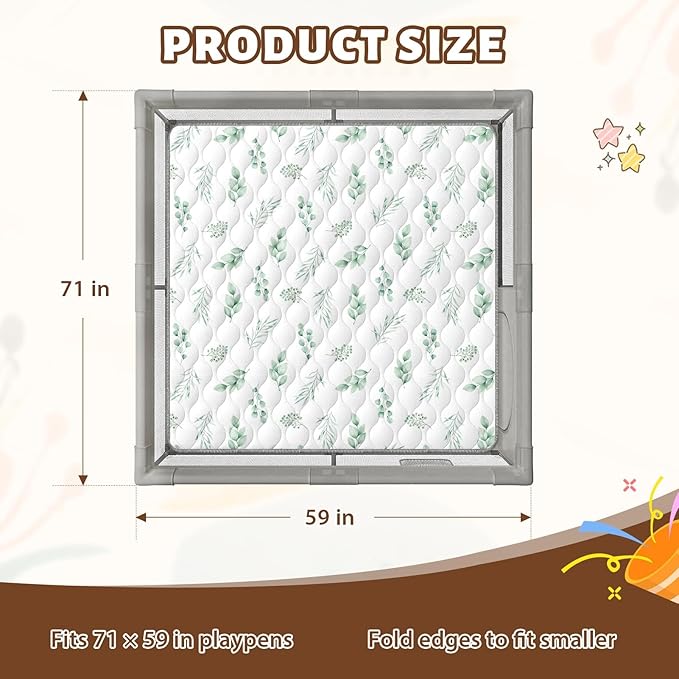 Baby Play Mat 71"x59" Extra Thick Foam Playmat - Water-Resistant Non-Slip Floor Mat & Cushioned Crawling Mat for Babies, Infants & Toddlers for Tummy Time(Green Leaf)