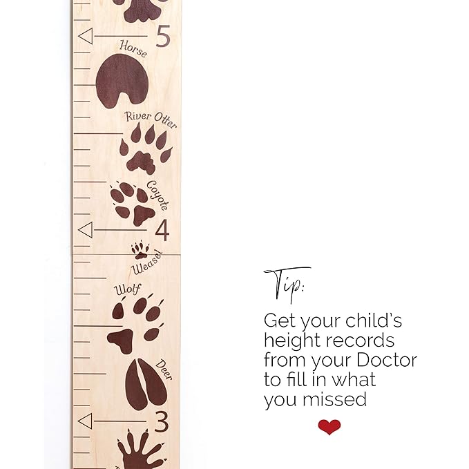 Headwaters Studio Safari Height Growth Chart - Nursery Animal Tracks Wall Decor, Wooden Growth Chart, Height Chart for Kids, Growth Chart for Wall, Baby Height Growth, Growth Record, Height Ruler